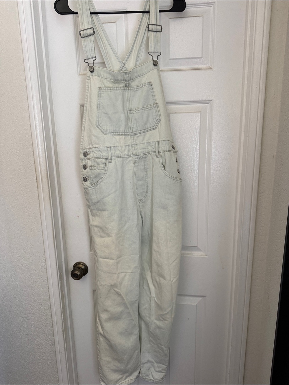 Free People Women’s Cream Denim Overalls - Classic Bib Jumpsuit